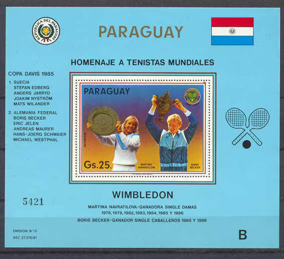 Paraguay 2191 MNH s/s Tennis SCV14