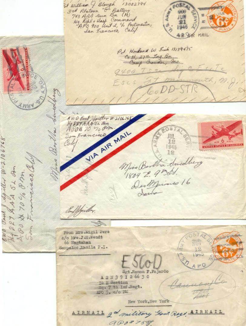 USA/Philippines 4 Fieldpost covers/APO 70 etc
