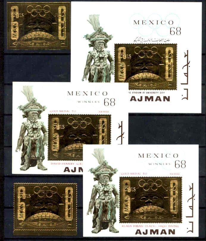 Ajman MNH lot Olympic-68,2v+3s/s,gold
