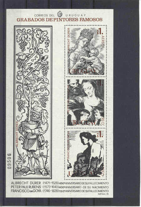 Uruguay Mi.bl.37 MNH VF s/s Painting(Durer/Rubens/Goya)
