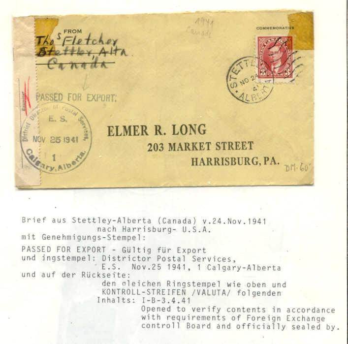 Canada/USA censored cover 24.11.41 Alberta