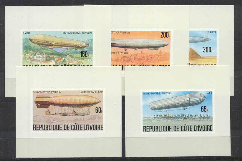 Ivory Coast 440-44/ MNH s/s Zeppelins