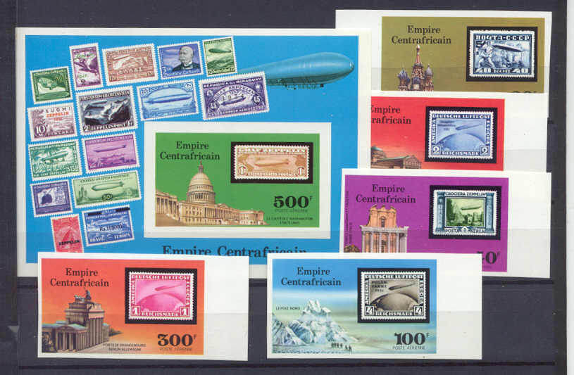 C.Africa 295-96/C184-87 MNH imperf.Zeppelins