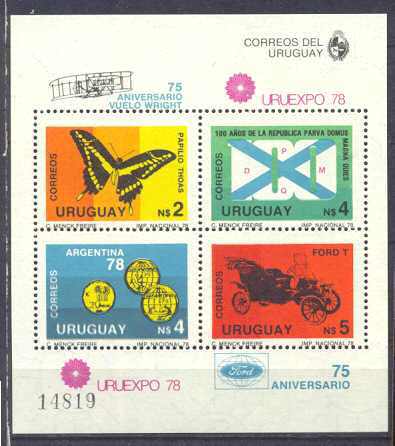 Uruguay Mi.bl.40 MNH s/s Butterflies/Football/Cars