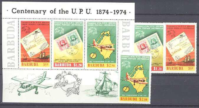 Barbuda 167-69/169a MNH UPU/Transport SCV2.75