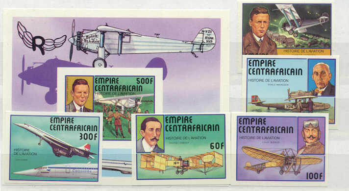 C.Africa 297-302 MNH VF imperf.Aviation