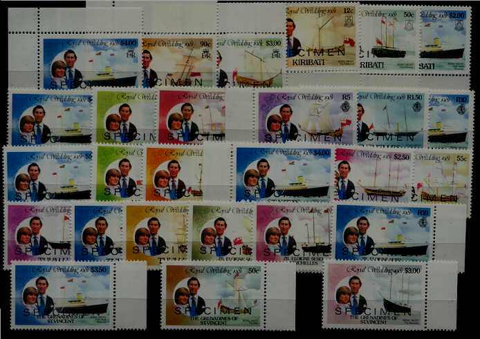 British Com. 27 MNH values Royal wedding-81/Diana/Ships