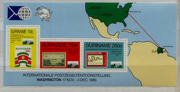 Suriname 851a MNH s/s Stamp on stamp/UPU congress SCV8.75