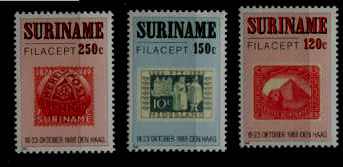 Suriname 822-24 MNH Stamp on stamp SCV7.25