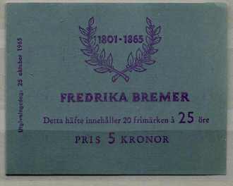 Sweden 688a MNH booklet Novelist Bremer SCV5