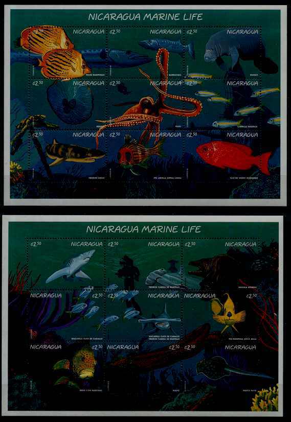 Nicaragua 2187-88 MNH m/s Fishes SCV14.50