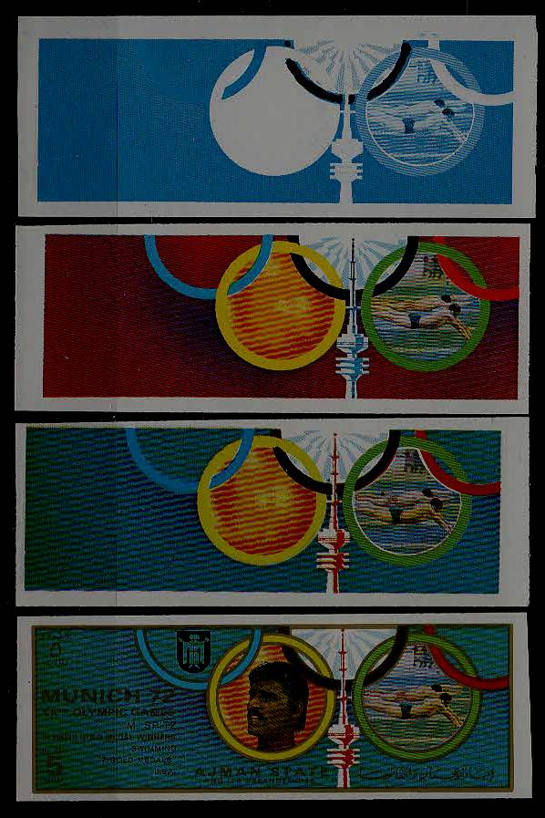 Ajman 4 MNH values Olympic-72/Swimming, proofs