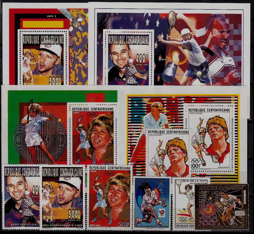 Central Africa MNH lot Tennis 4s/s + 7v