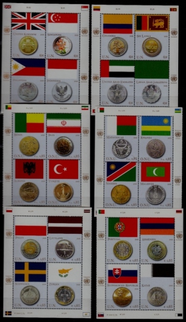 U.Nations 6 MNH m/s Coins/Flags/ 2008