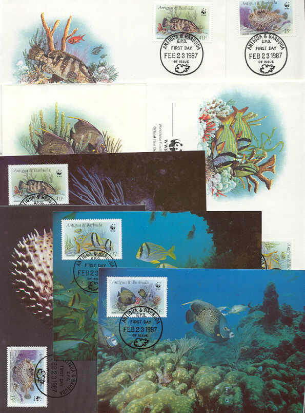 Antigua Barbuda 8 FDC/cards WWF/Fishes 1987