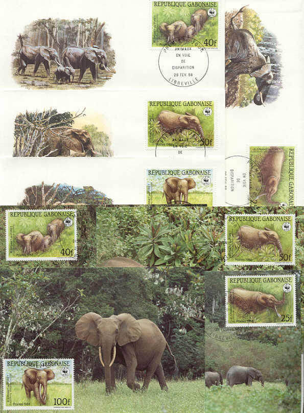 Gabon 8 FDC/cards WWF/Elephants 1988