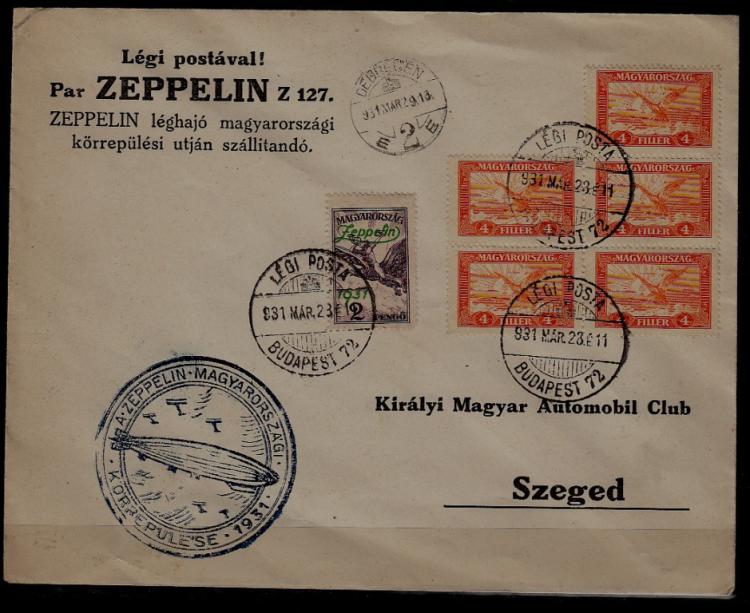 Hungary Zeppelin cover 28.3.31 Budapest-Debrecen