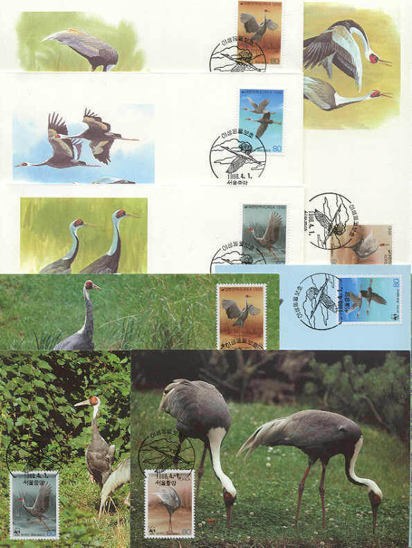 Korea S 8 FDC/cards WWF/Birds 1988