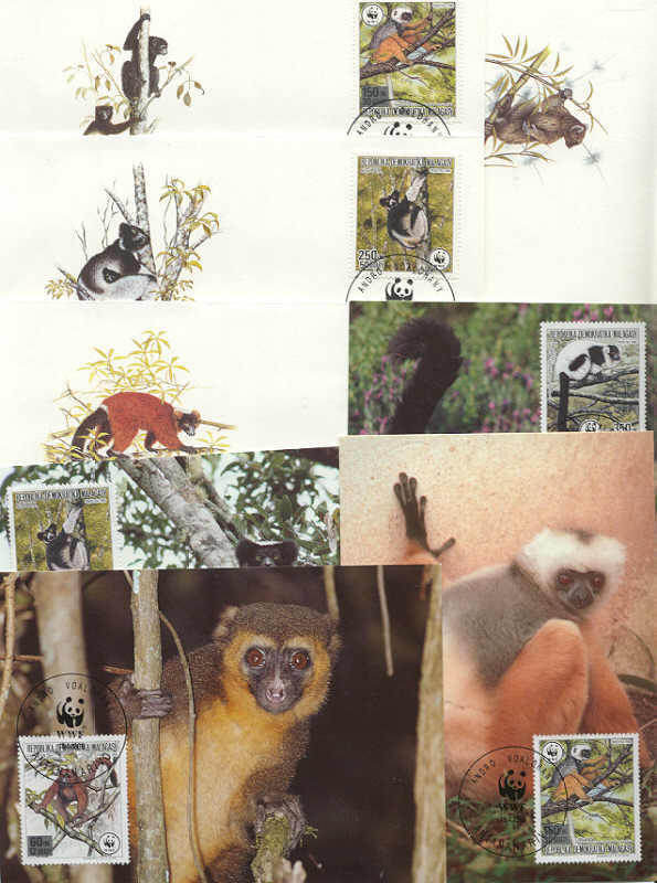 Malagasy 8 FDC/cards WWF/Lemurs 1988