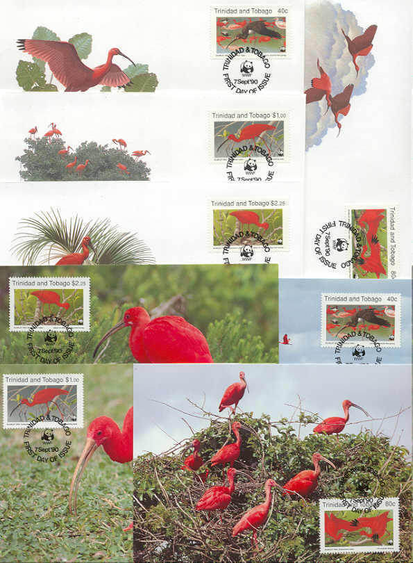 Trinidad Tobago 8 FDC/cards WWF/Ibis 1990