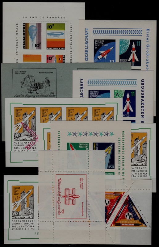 Worldwide 10 MNH m/s Rocket mail/cinderellas