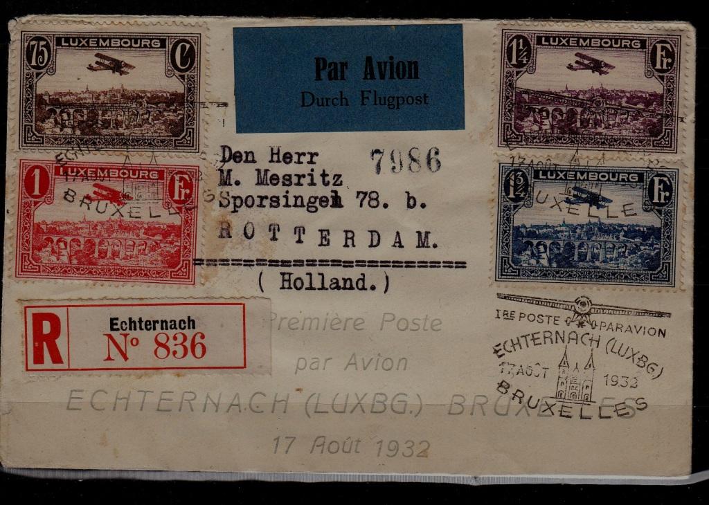 Luxembourg registered airmail cover 17.8.33