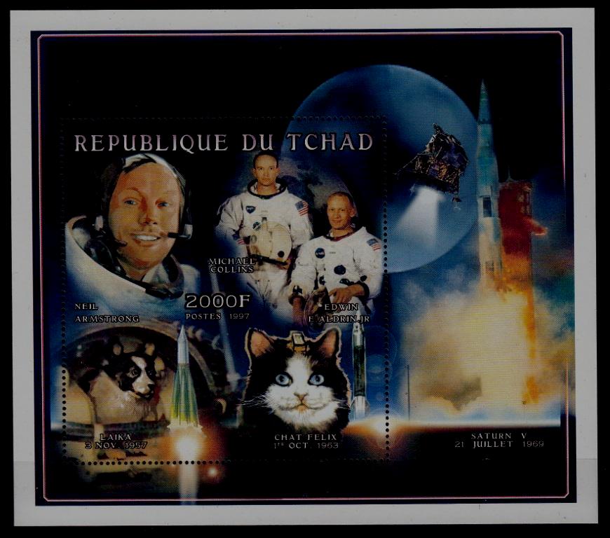 Chad 711 MNH s/s Space/Dogs/Cats SCV8.25