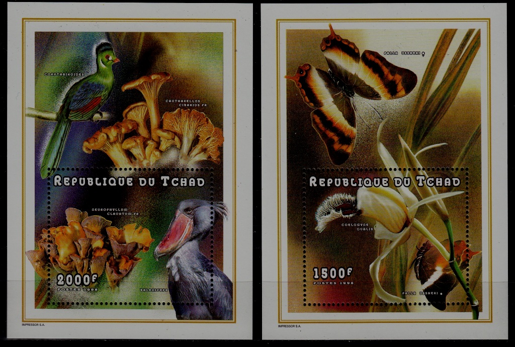 Chad 773-73A MNH s/s Birds/Mushrooms/ Flowers/Butterflies SCV14