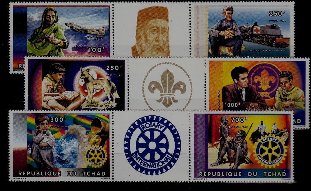 Chad 695-97 MNH Scouts/Red cross/Rotary SCV13.25