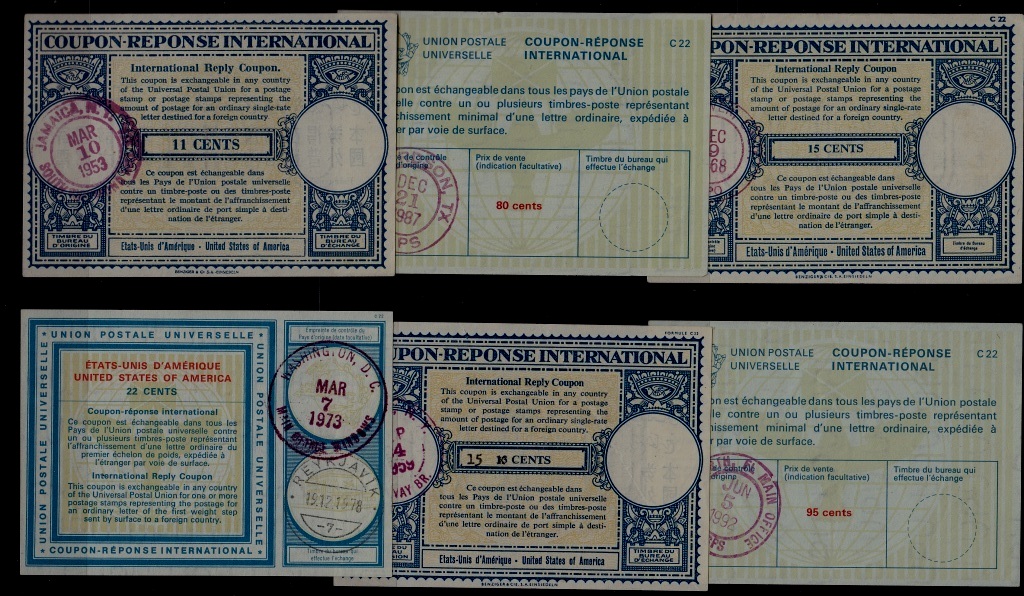 USA 6 IRC (intl. reply coupon) 1953-92