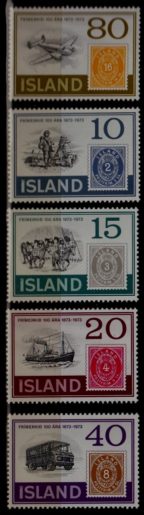 Iceland 449-53 MNH Stamp on stamp/Transport SCV2.40