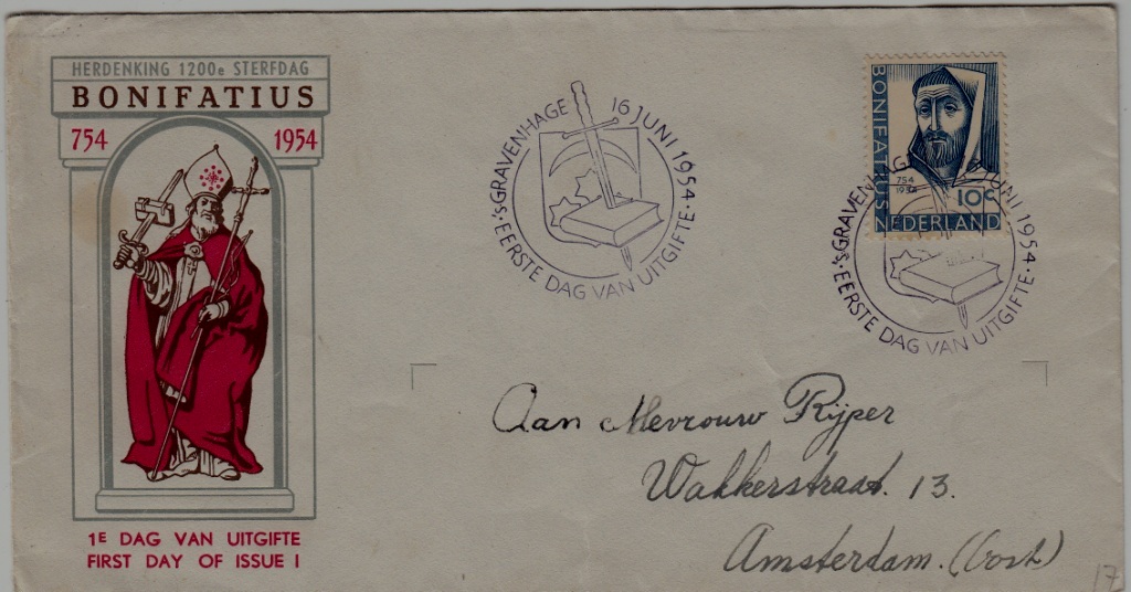 Netherlands E17 FDC Bonifatius 1954
