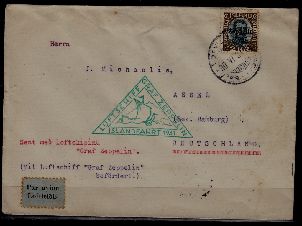 Iceland/Germany Zeppelin cover 30.6.31