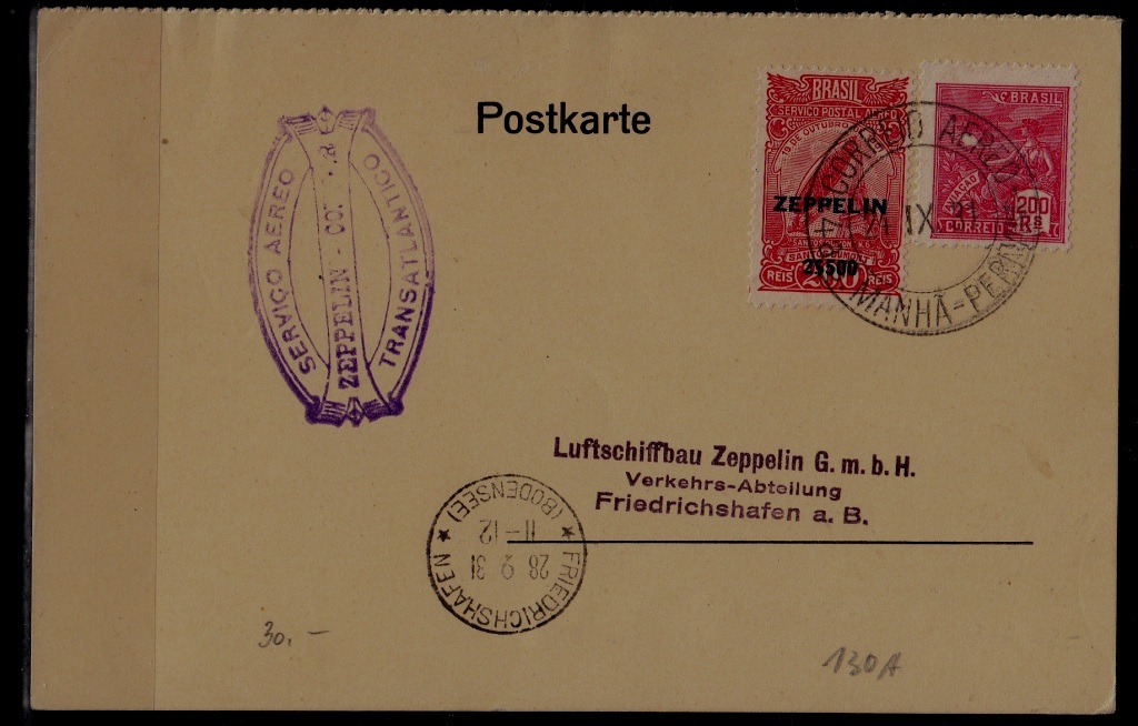 Brazil/Germany Zeppelin card 24.9.31 Manha
