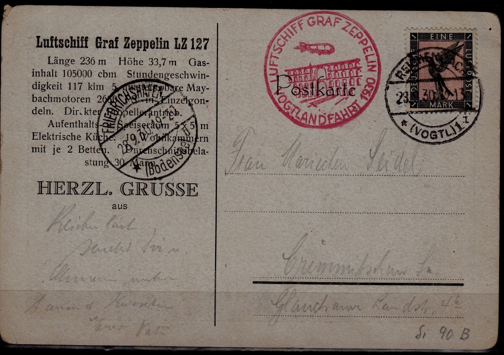 Germany Zeppelin card Vogtland 28.9.30