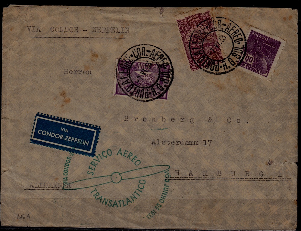 Brazil/Germany Zeppelin cover 7.6.33 Porto Alegre/tear