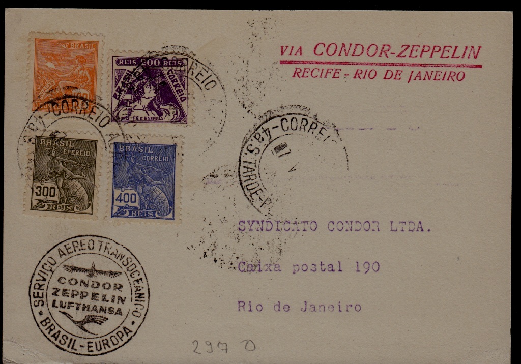 Brazil Zeppelin card 7.5.35/ creased corner