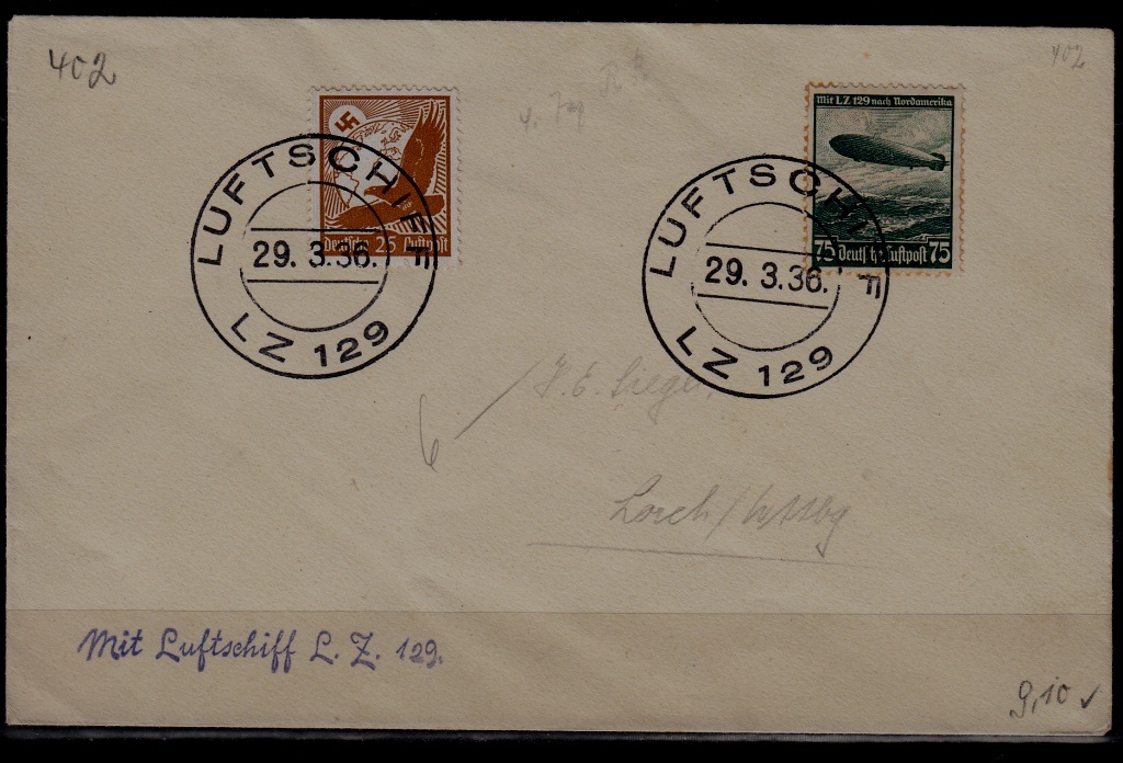 Germany Zeppelin cover 29.3.36 boardpost