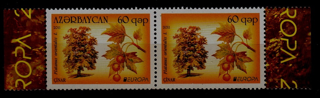Azerbaijan MNH pair Europa CEPT-11/Trees error