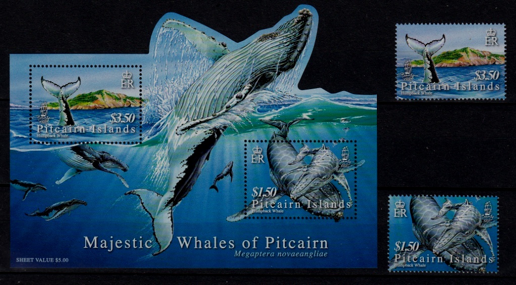 Pitcairn 645-46/646a MNH Whales SCV22