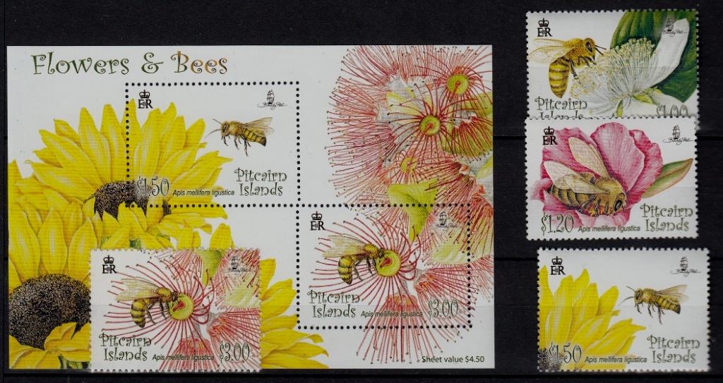 Pitcairn 670-73/673A MNH Bees/Flowers SCV25