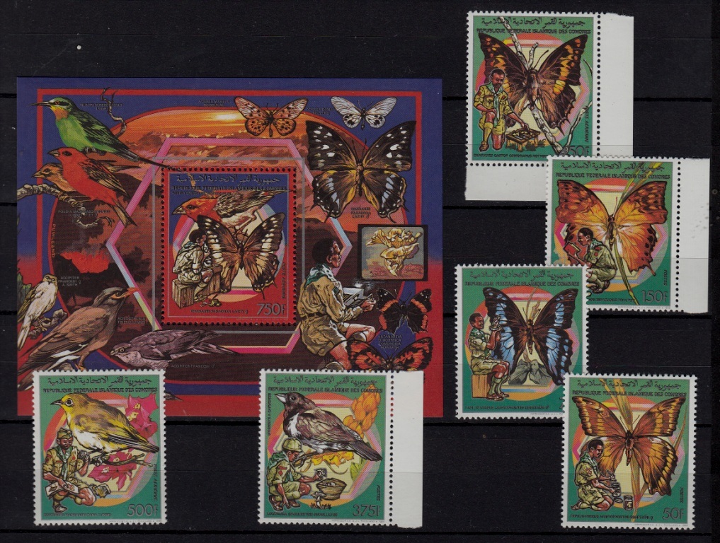 Comoro 686-91/693 MNH Mushrooms/Scouts/ Butterflies SCV27