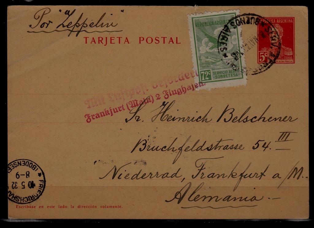 Argentina/Germany Zeppelin card 3.5.32 Buenos Aires