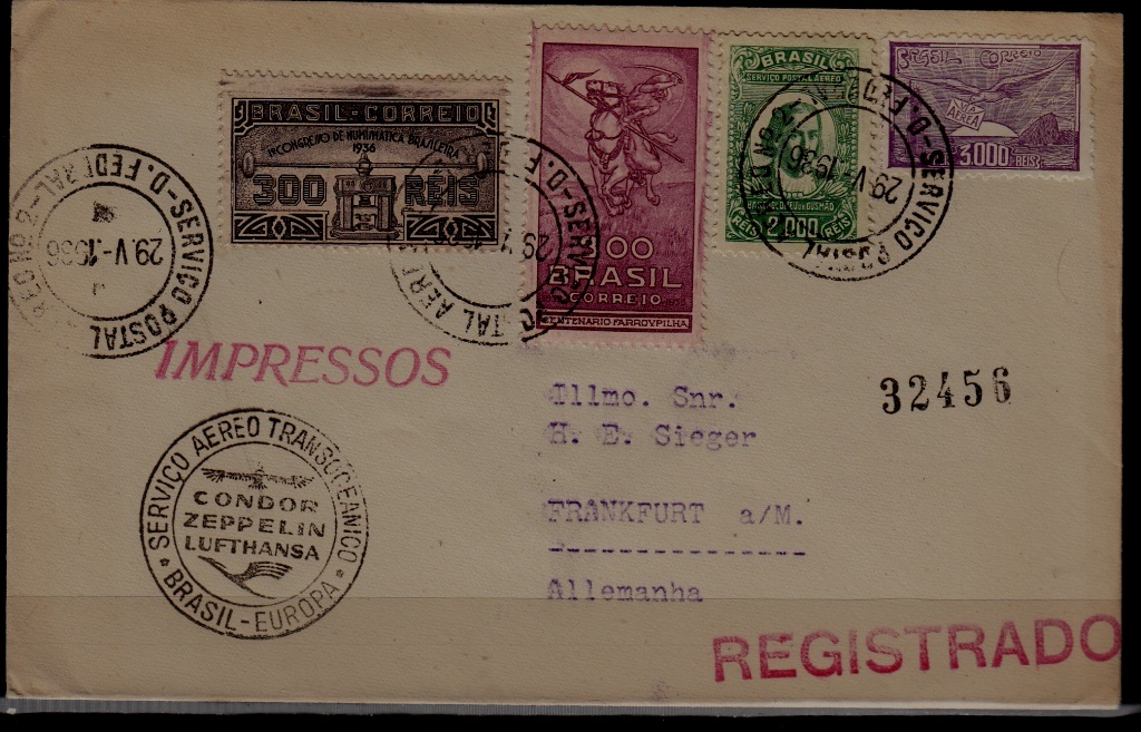 Brazil/Germany registered Zeppelin cover 29.5.36