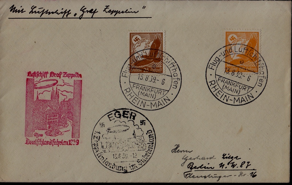 Germany Zeppelin cover 13.8.39 Eger