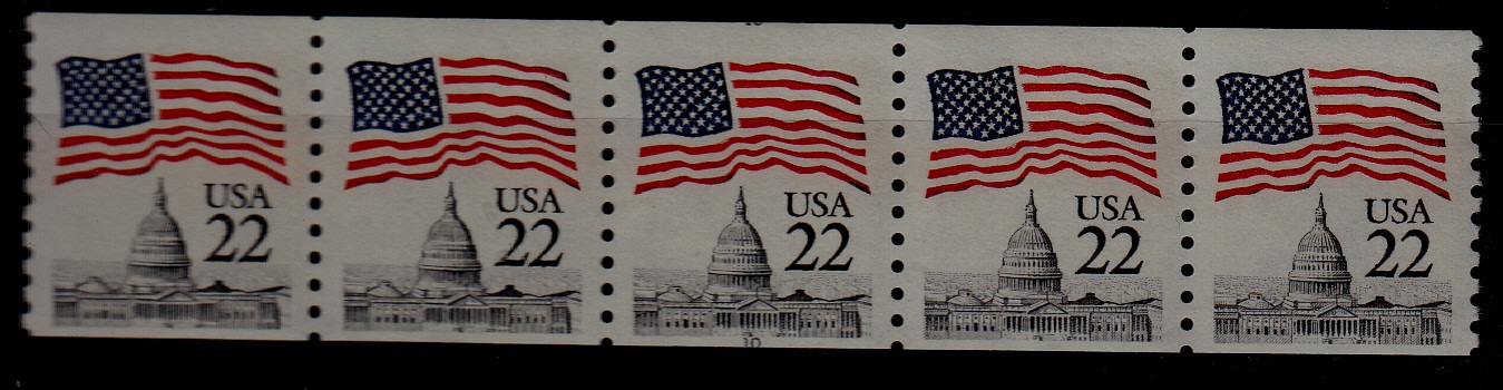 USA 2115 MNH stripe of 5/ miscut