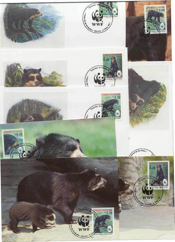 Bolivia 8 FDC/cards WWF/Bears 1991