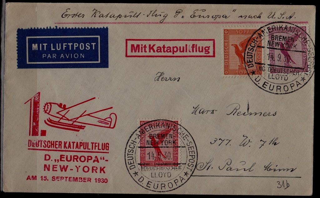 Germany Catapult cover 15.9.30 Europa-NY
