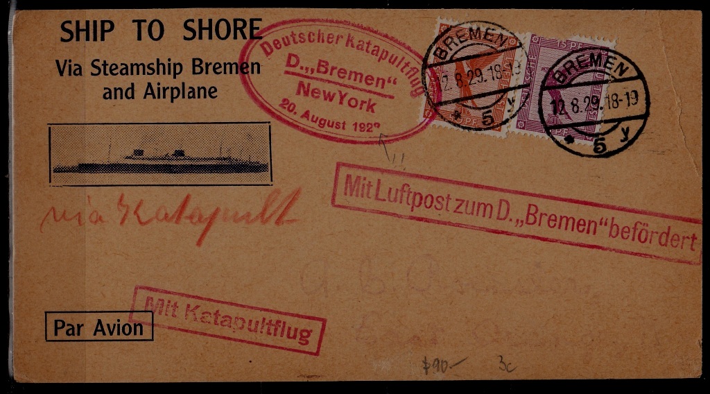 Germany Catapult card 12.8.29 Bremen/ crease