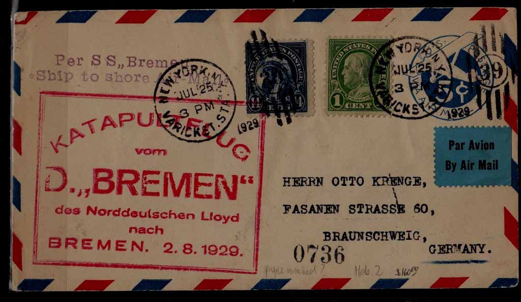USA/Germany Catapult cover 25.7.29 NY
